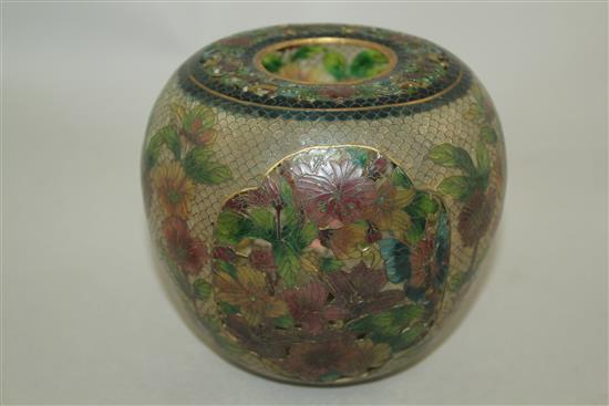 A Chinese plique à jour enamel jar, 13cm